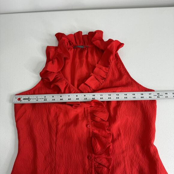 Armani Exchange Blouse Womens Medium Red 100% Silk Ruffle Button Top Y2K Fairy - Picture 10 of 12